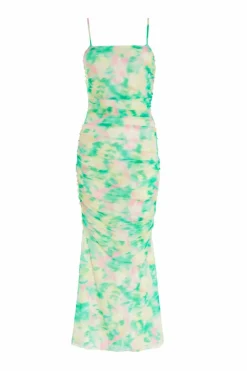 Midi Dresses*Quiz Floral Abstract Mesh Midi Dress Green