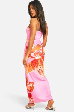 Maxi Dresses*boohoo Floral Bandeau Maxi Dress pink