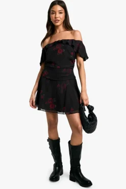 Mini Dresses|Dresses*boohoo Chiffon Bardot Mini Dress floral