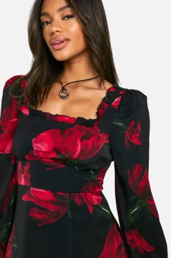 Skater Dresses|Mini Dresses*boohoo Floral Corset Milkmaid Midaxi Dress black