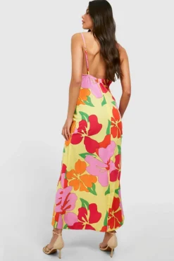 Cami Dresses*boohoo Floral Cowl Maxi Slip Dress pink