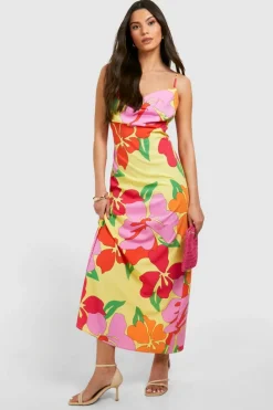 Cami Dresses*boohoo Floral Cowl Maxi Slip Dress pink