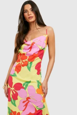 Cami Dresses*boohoo Floral Cowl Maxi Slip Dress pink