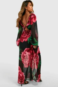 Maxi Dresses|Long Sleeve Dresses*boohoo Floral Dobby Floral Frill Maxi Dress black