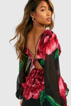 Maxi Dresses|Long Sleeve Dresses*boohoo Floral Dobby Floral Frill Maxi Dress black