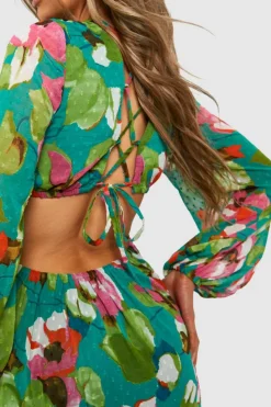 Smock Dresses*boohoo Floral Dobby Ruffle Mini Dress green