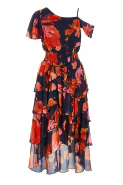 Midi Dresses*Quiz Floral Drop Shoulder Tiered Midi Dress Navy
