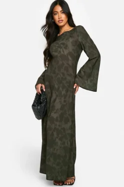 Maxi Dresses|Long Sleeve Dresses*boohoo Floral Flare Sleeve Maxi Dress khaki