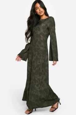 Maxi Dresses|Long Sleeve Dresses*boohoo Floral Flare Sleeve Maxi Dress khaki