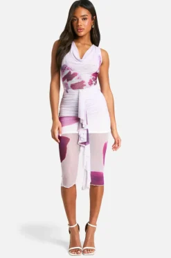 Bodycon Dresses*boohoo Floral Frill Cowl Midaxi Dress ivory