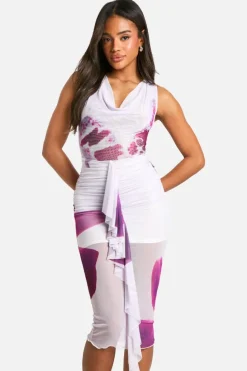 Bodycon Dresses*boohoo Floral Frill Cowl Midaxi Dress ivory