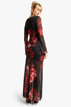 Skater Dresses*boohoo Floral Godet Seam Maxi Dress wine