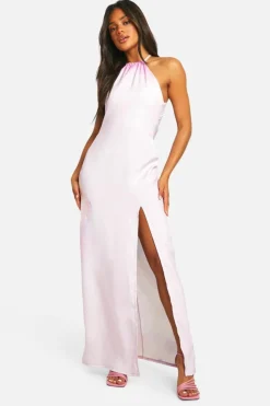 Cami Dresses*boohoo Floral Halter Split Leg Maxi Dress pink