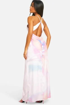 Cami Dresses*boohoo Floral Halter Split Leg Maxi Dress pink