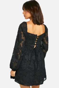 Smock Dresses*boohoo Floral Jacquard Milkmaid Dress black