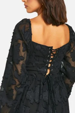 Smock Dresses*boohoo Floral Jacquard Milkmaid Dress black