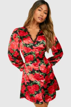 Smock Dresses*boohoo Floral Lace Trim Smock Dress black