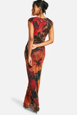 Maxi Dresses|Dresses*boohoo Floral Leopard Printed Mesh Maxi Dress brown