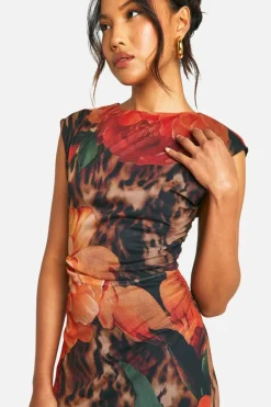 Maxi Dresses|Dresses*boohoo Floral Leopard Printed Mesh Maxi Dress brown