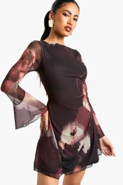 A Line Dresses*boohoo Floral Mesh A Line Mini Dress black