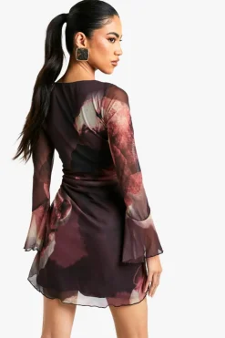 A Line Dresses*boohoo Floral Mesh A Line Mini Dress black