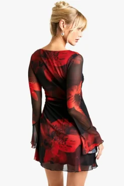 Mini Dresses|Long Sleeve Dresses*boohoo Floral Mesh A Line Mini Dress multi