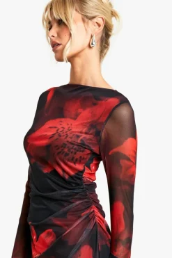 Mini Dresses|Long Sleeve Dresses*boohoo Floral Mesh A Line Mini Dress multi