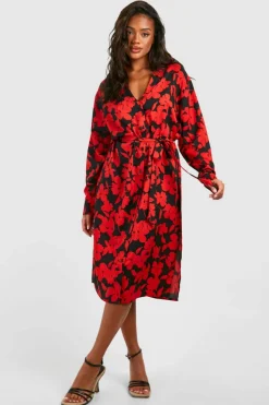 Shirt Dresses*boohoo Floral Midaxi Shirt Dress red