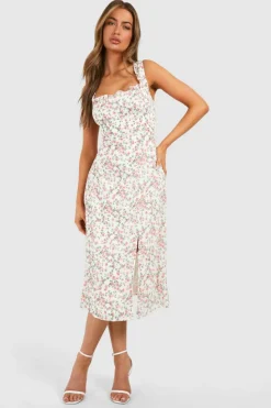 Midi Dresses*boohoo Floral Milkmaid Midi Dress pink