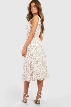 Midi Dresses*boohoo Floral Milkmaid Midi Dress pink