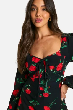 Mini Dresses|Long Sleeve Dresses*boohoo Floral Milkmaid Mini Dress black