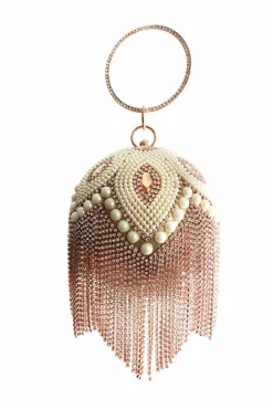 Clutch Bags*Kitise Floral Pattern Pearl Studded Ball Shape Evening Clutch Bag Rose Gold