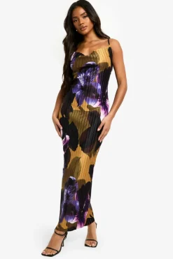 Maxi Dresses*boohoo Floral Plisse Strappy Maxi Dress purple
