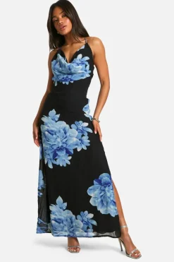 Maxi Dresses*boohoo Floral Print Cowl Neck Maxi Dress black