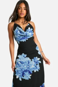 Maxi Dresses*boohoo Floral Print Cowl Neck Maxi Dress black