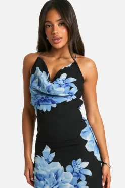 Maxi Dresses*boohoo Floral Print Cowl Neck Maxi Dress black