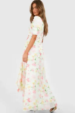 Maxi Dresses*boohoo Floral Print Drape Detail Maxi Dress white