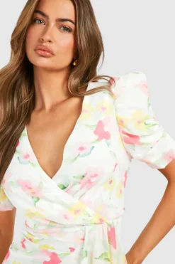 Maxi Dresses*boohoo Floral Print Drape Detail Maxi Dress white