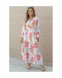 Wrap Dresses*Azura Exchange Floral Print Long Sleeve Wrap Maxi Dress Red