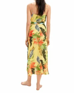 Wrap Dresses*Desigual Floral Print Maxi Dress Wrap Style Yellow