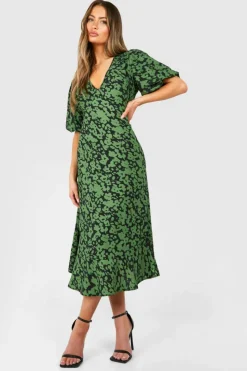 Smock Dresses|Midi Dresses*boohoo Floral Print Midi Smock Dress khaki