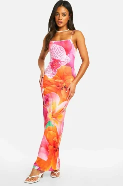 Bodycon Dresses*boohoo Floral Print Strappy Maxi Dress pink