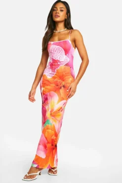 Bodycon Dresses*boohoo Floral Print Strappy Maxi Dress pink