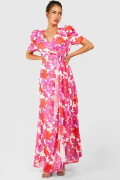 Wrap Dresses*boohoo Floral Print Wrap Maxi Dress white