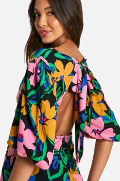 Cami Dresses|Midi Dresses*boohoo Floral Puff Sleeve Tie Back Midi Dress multi