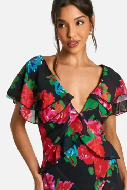 Maxi Dresses|Dresses*boohoo Floral Ruffle Maxi Dress black