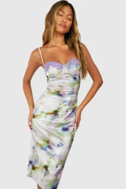 Midi Dresses*boohoo Floral Satin Corset Midi Dress multi