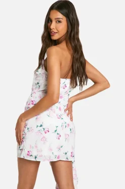 Bodycon Dresses*boohoo Floral Satin Cowl Frill Mini Dress multi