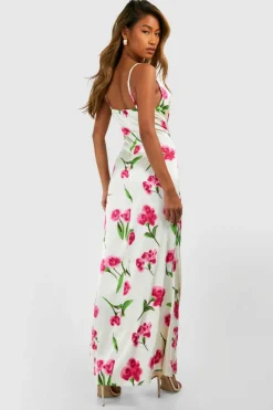 Cami Dresses|Midi Dresses*boohoo Floral Satin Midi Cowl Slip Dress purple