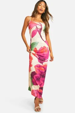 Cami Dresses*boohoo Floral Sheer Print Maxi Dress nude